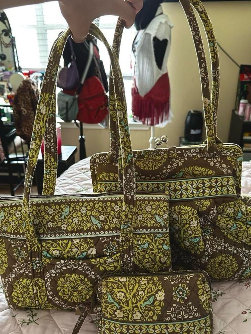Vera Bradley Brown, Green & Aqua Quilted Floral Tote Set